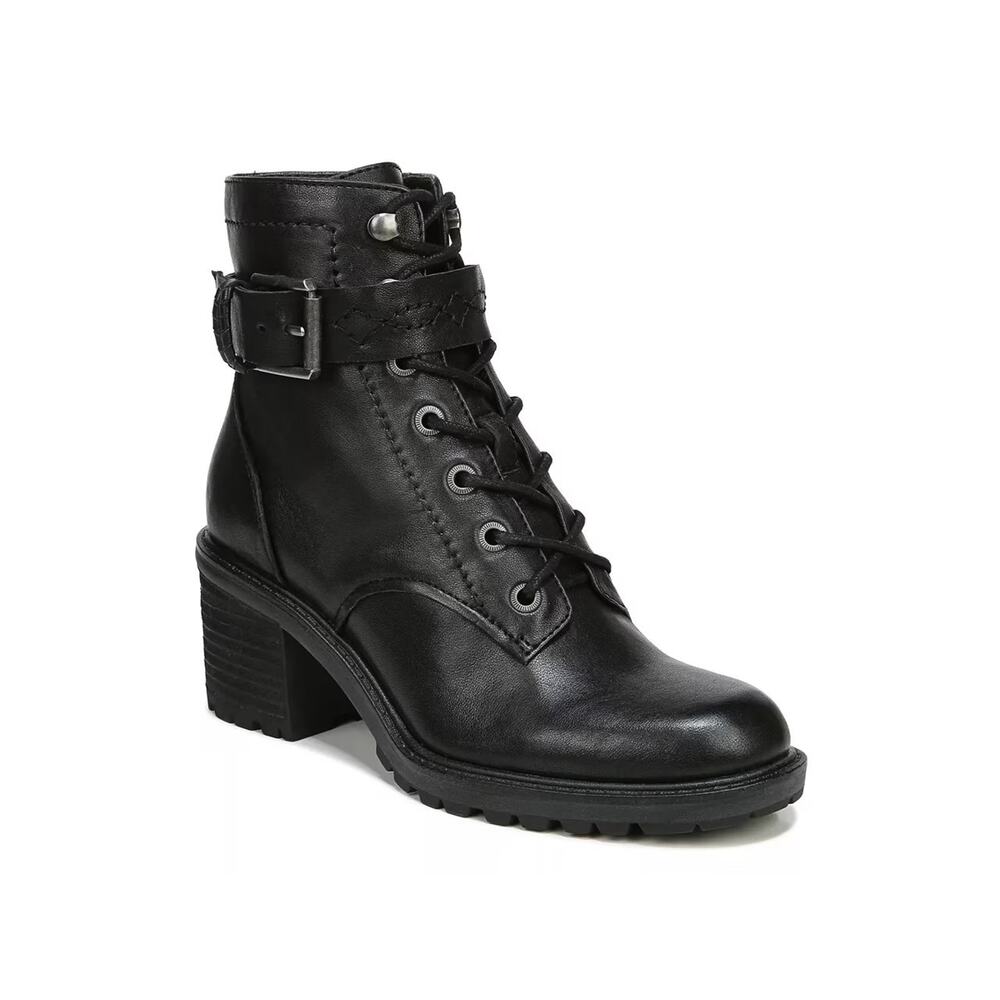 Zodiac Gemma Black‎ Leather Combat Boots Block Heel Lace Up Zip Women’s 8.5M